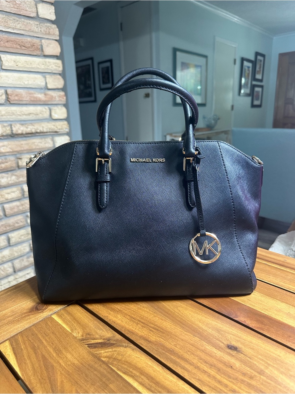 Michael Kors Black Saffiano Ciara Satchel with Gold Hardware